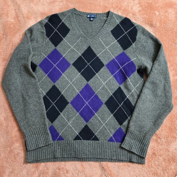 J.Crew Mens Argyle V-Neck Sweater M Lambswool Old Money Preppy Academia Classic - Picture 3 of 9